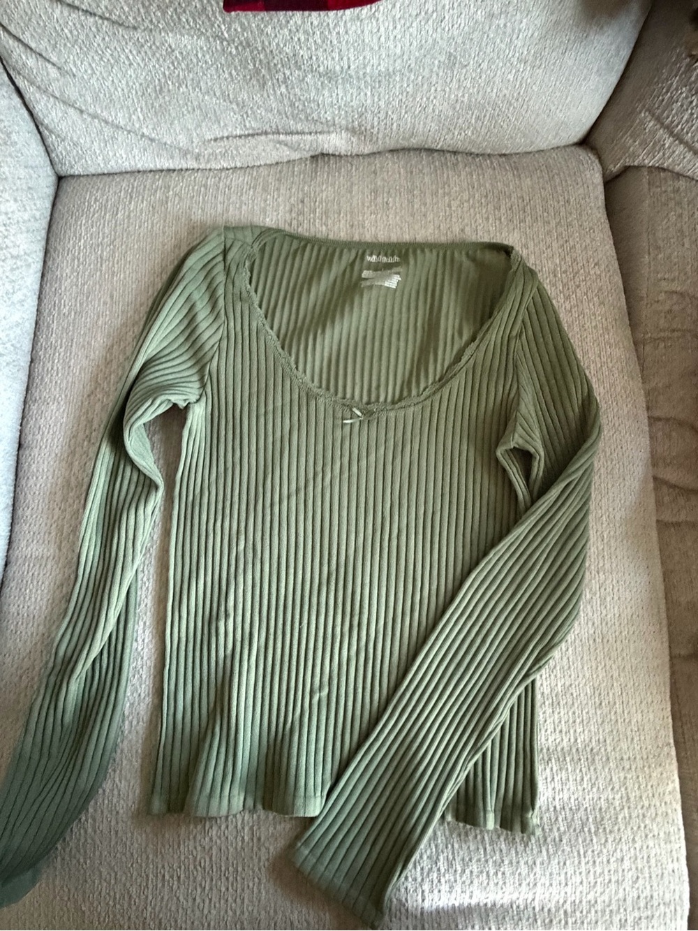 wild fable Olive Green Ribbed V-Neck Top